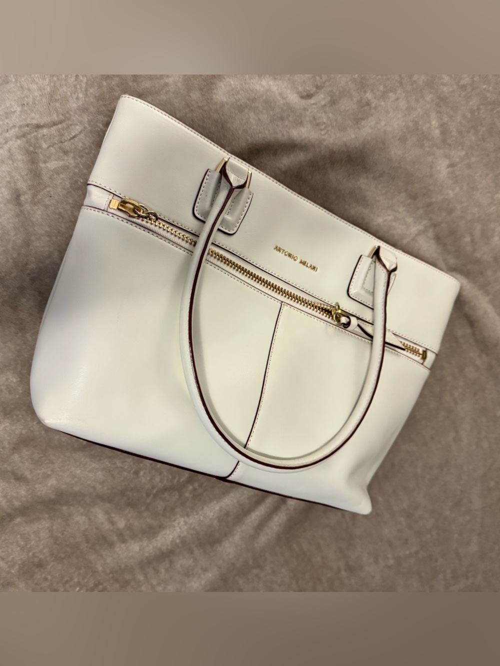 ANTONIO MELANI Cream Leather Tote with Gold Hardware